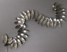 A 1950's Swedish stylish silver fringe necklace by Borgila, date mark for 1958, 35cm.