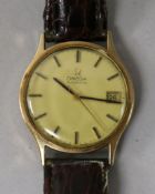 A gentleman's 9ct gold Omega automatic wrist watch (lacking winding crown).