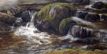 George Weissen2 watercoloursLandscape with stream and a woodland scene signed Johnson25 x 50cm. & 35