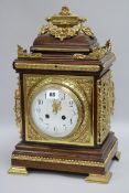 A 19th century French brass mounted mahogany mantel clock H.44cm