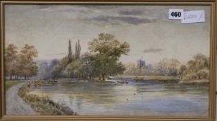 J.Harvey, watercolour, river landscape, signed and dated 1892, 24 x 44cm.