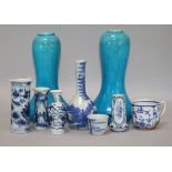 A collection of Oriental and European ceramics to include a pair of monochrome Chinese vases