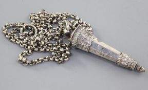 A Victorian silver whistle and case, by George Unite, the case of panelled tapering form,