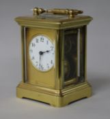 A small gilt brass carriage timepiece with white enamelled Arabic dial 8.5cm