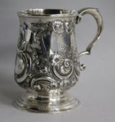 A George III provincial silver mug, John Langlands, Newcastle, with later decoration.