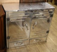 A vintage 1950's aluminium food store W.84cm