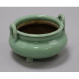 A Chinese celadon glazed censer, Qing dynasty 12cm diam