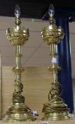 A pair of converted church candlesticks H.53cm not incl fitt