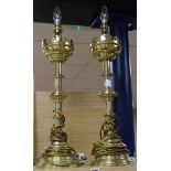 A pair of converted church candlesticks H.53cm not incl fitt