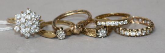 Six assorted 9ct gold dress rings.
