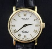 A lady's early 21st century 18ct gold Rolex Cellini quartz wrist watch, with Roman dial, serial