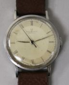 A gentleman's early 1940's stainless steel Omega Chronometer manual wind wrist watch, movement c.