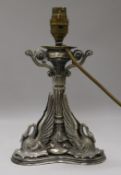 A plated swan decorated lamp base height 19cm