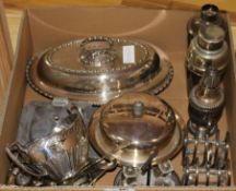 A quantity of mixed plated wares including muffin dishes and tureens