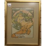 After Alphonse Mucha, lithograph, 'Au Quartier Latin', 44 x 31cm.