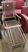 A beech and canework steamer reclining chair