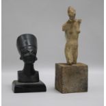 A terracotta torso and an Egyptian bust torso height 24cm