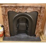 A marble fire place and electric grate W.117cm