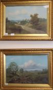 John Shirley Fox (1860-1939), oil on canvas laid on board, landscapes, a pair, signed, in gilt