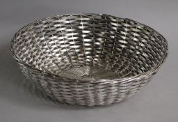 An Italian 800 standard white metal "basket weave" bowl, 22.5cm.