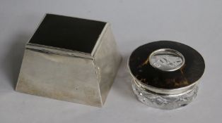 A 1920's/1930's silver and faux tortoiseshell mounted inkwell and a silver and tortoiseshell mounted