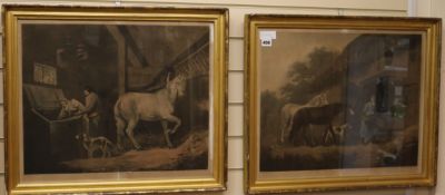 Smith after Morland, pair of colour mezzotints, The Corn Bin and The Horse Feeder, overall 46 x