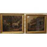 Smith after Morland, pair of colour mezzotints, The Corn Bin and The Horse Feeder, overall 46 x