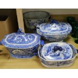 Four Victorian or earlier blue and white porcelain tureens and three covers height 19cm - 24cm