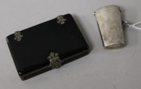 A 1920's silver, black enamel and marcasite set cigarette case and an earlier silver box.