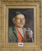 Ernest Stierhof (German b. 1918), oil on canvas, elderly man with a glass of beer, signed, 23 x