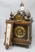 A walnut and brass mounted mantel clock and a thermometer clock 61cm