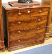 A mid Victorian mahogany straight front chest, fitted two short and three long drawers, W.117cm