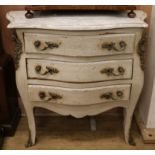 A Louis XV style white painted marble top commode W.86cm