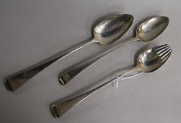 A George III bright cut silver Old English pattern basting spoon, London 1786, George Smith and