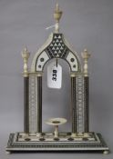 A Southern Indian ivory and sadeli work watch stand height 29.5cm width 20cm