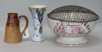 A Sunderland pink lustre bowl and a stoneware jug