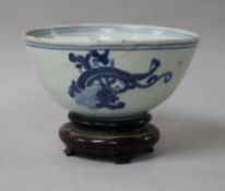A Chinese Ming blue and white bowl, and stand diameter 13cm height 6cm