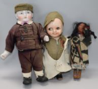 Three assorted dolls 29cm - 40cm