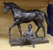Amy Oxenbould. A bronze equine study 2/10, untitled, horse and rider height 37cm