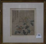 Chinese School, watercolour on silk, study of flowers illustrating a poem, late 19th century, 24 x