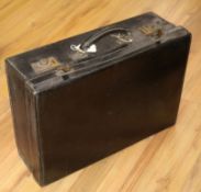 A black leather vanity case width 51cm depth 35cm