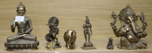 Seven pieces of Indian modern cast brassware