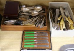 A large quantity of plated fiddle pattern cutlery and sundry other cutlery