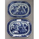 Two Chinese Export blue and white dishes width 28.5cm