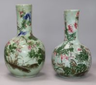 A pair of Chinese celadon and enamelled vases height 30.5cm