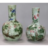 A pair of Chinese celadon and enamelled vases height 30.5cm