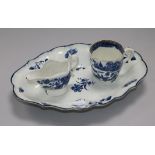 A Worcester blue and white dish, a small sauceboat and a coffee cup