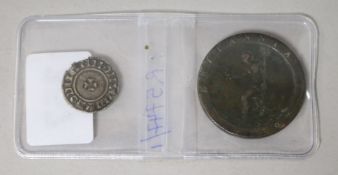 An Aethelred II silver penny, last small cross type, moneyer Godman, London, Losses to flange