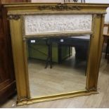 A modern gilt and faux marble overmantel W.131cm