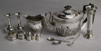 A pair of Victorian silver cylindrical counter boxes and sundry silver and plated items, including a